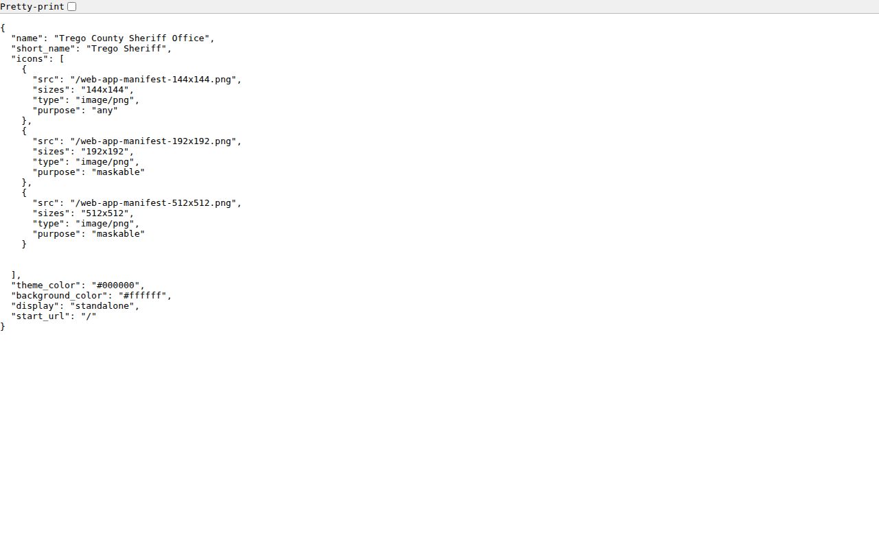 Trego County Sheriff's Office official web application manifest record